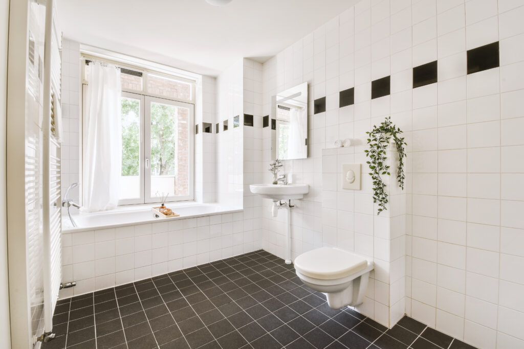 A minimalist bathroom in a small apartment.